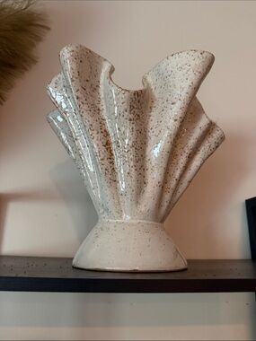 Lulu and Georgia Cream Speckled Fan-Shaped Ceramic Vase